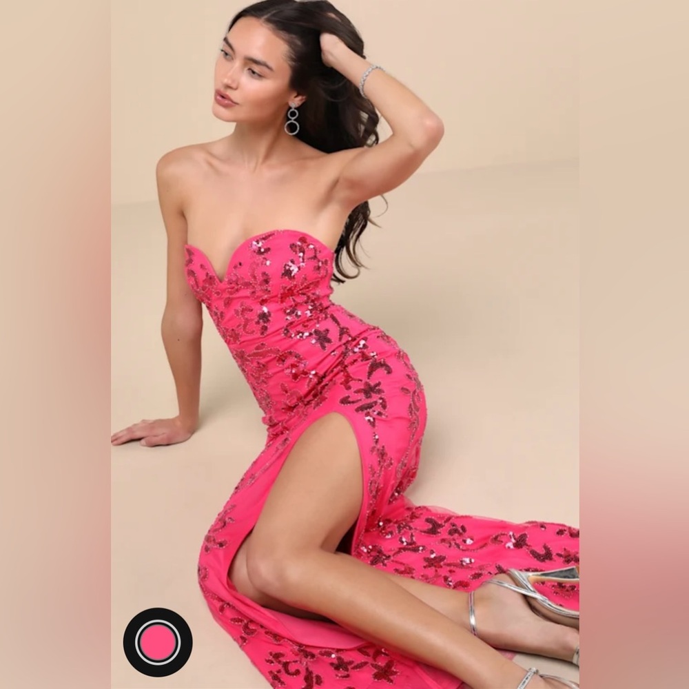 NWT Lulus Prom Hot Pink Sequin Strapless Mermaid Maxi Dress - Size XS - Picture 4 of 4